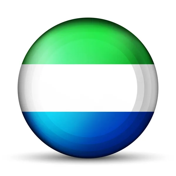 シエラレオネの国旗が付いたガラスボール。丸い球、テンプレートアイコン。国のシンボル。光沢のある現実的なボール、白い背景に強調された3D抽象的なベクトルイラスト。大きなバブル. — ストックベクタ