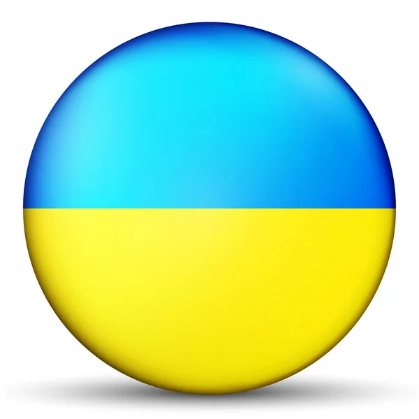 Skleněná kulička s vlajkou Ukrajiny. Kulatá koule, ikona šablony. Ukrajinský národní symbol. Lesklý realistický míč, 3D abstraktní vektorové ilustrace zvýrazněné na bílém pozadí. Velká bublina. — Stockový vektor