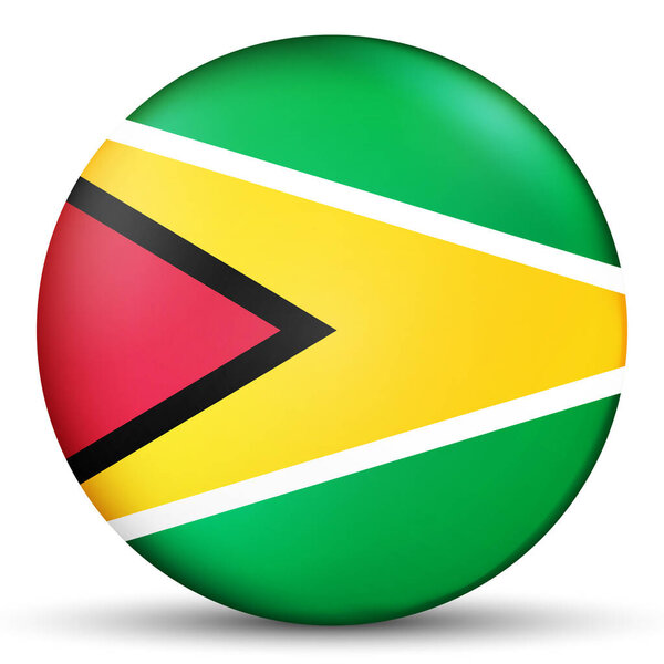 Glass light ball with flag of Guyana. Round sphere, template icon. National symbol. Glossy realistic ball, 3D abstract vector illustration highlighted on a white background. Big bubble.