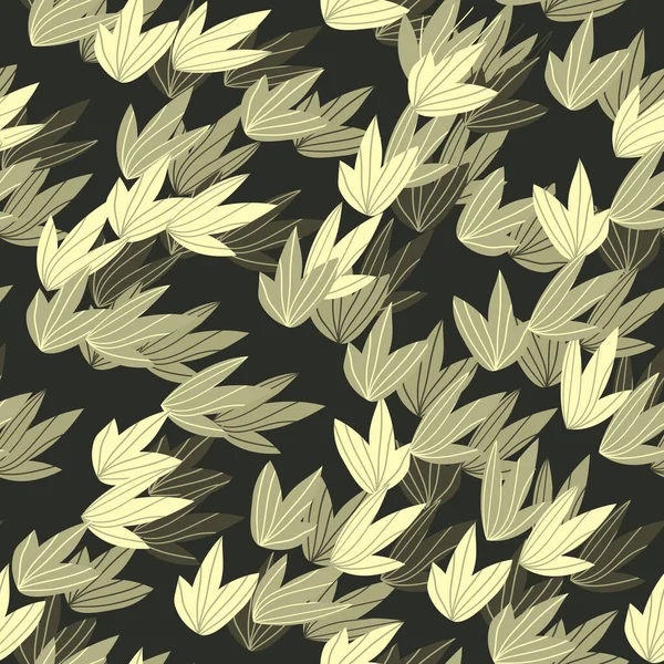 Motif floral sans couture avec des feuilles exotiques colorées sur fond sombre. Branches vertes tropicales. Illustration vectorielle de mode pour papier peint, affiches, carte, tissu, textile. — Image vectorielle