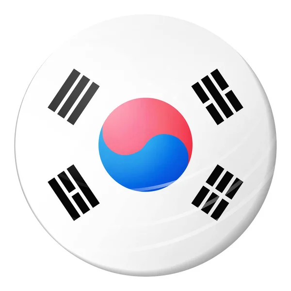 Glasboll med Koreas flagga. Rund sfär, mallikon. Koreansk nationalsymbol. Glänsande realistisk boll, 3D abstrakt vektor illustration belyst på en vit bakgrund. Stor bubbla. — Stock vektor