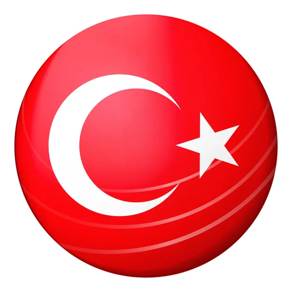 トルコの国旗がついたガラスボール。丸い球、テンプレートアイコン。トルコの国民的シンボル。光沢のある現実的なボール、白い背景に強調された3D抽象的なベクトルイラスト。大きなバブル. — ストックベクタ
