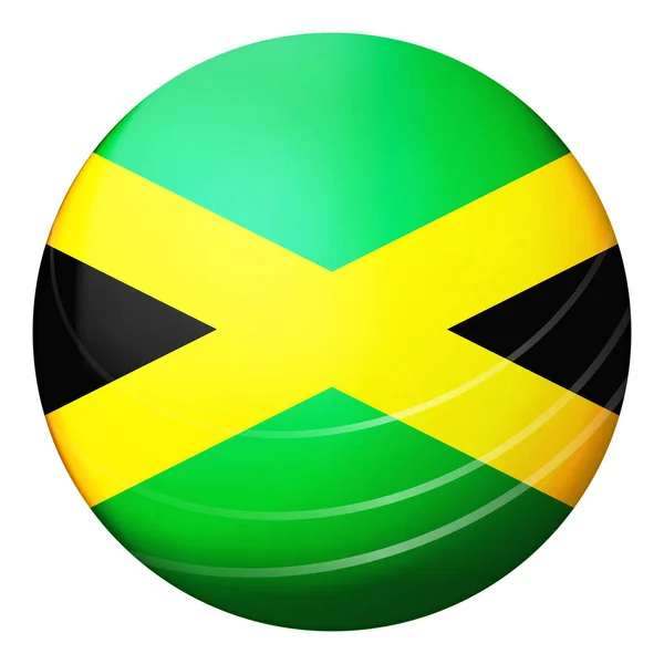 Bola de luz de vidro com bandeira da Jamaica. Esfera redonda, ícone de modelo. Símbolo nacional jamaicano. Bola realista brilhante, ilustração vetorial abstrata 3D destacada em um fundo branco. Grande bolha. — Vetor de Stock