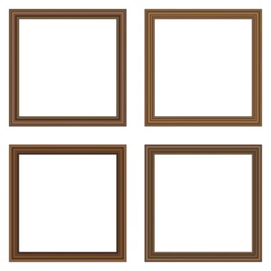 Tasarımınız için bir dizi kare altın antika ahşap çerçeve. Klasik kılıf. Mesaj için yer. Antika altın sarısı, güzel dikdörtgen çerçeveler. Şablon vektör illüstrasyonu.