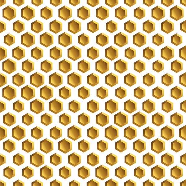 ハニカム形状の金色の背景。キラキラ効果のあるシームレスなパターン。招待状、ポスター、カード、バナー、お知らせなどのテンプレートテクスチャ。ベクターイラスト. — ストックベクタ