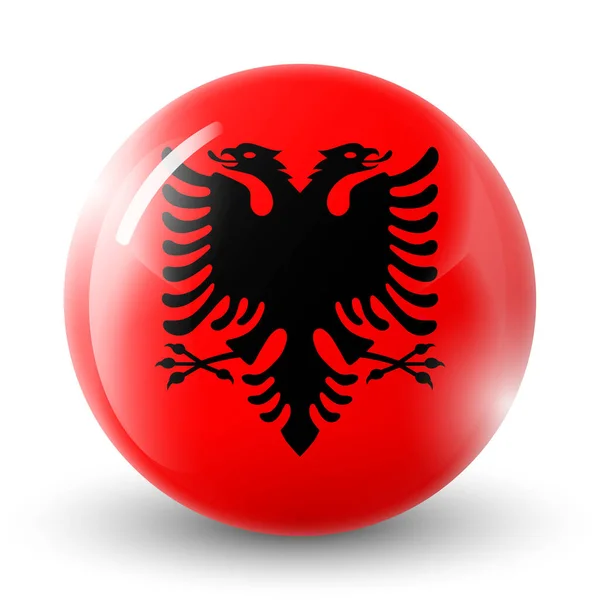 Bola ligera de cristal con bandera de Albania. Esfera redonda, icono de plantilla. Símbolo nacional albanés. Bola realista brillante, ilustración vectorial abstracta 3D resaltada sobre un fondo blanco. Burbuja grande — Vector de stock