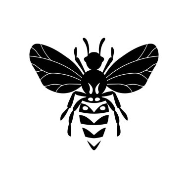 Çizgi film sevimli arı maskotu. Arı uçar. Küçük eşekarısı. Siyah logo unsuru ana hatları. Vektör böcek simgesi. Davetiyeler, kartlar, duvar kağıtları, anaokulu için şablon tasarımı. Doodle tarzı.