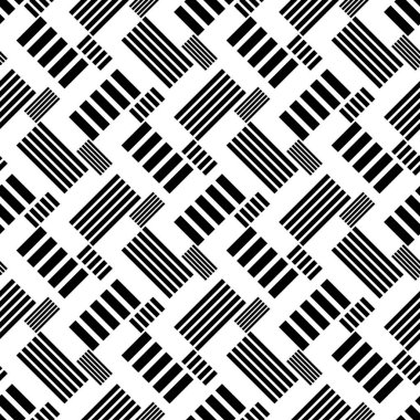 Web sayfası, dokular, kart, poster, kumaş ve tekstil için soyut siyah beyaz desen. Monokrom grafik yinelenen tasarım. Modern minimalist stil kare süslemesi.