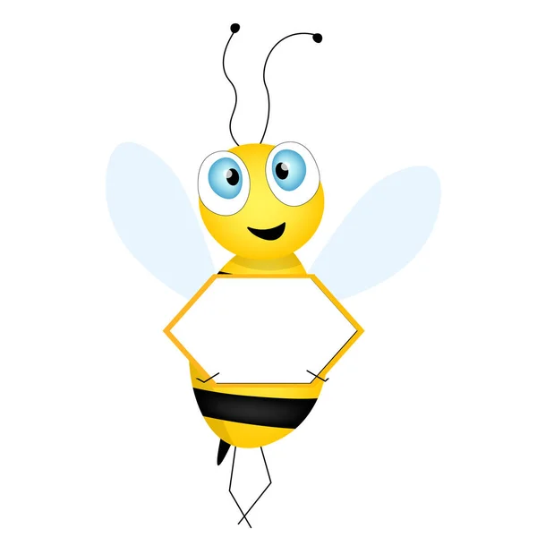 Rajzfilm aranyos méhecske kabala. Vidám méh egy üres asztallal. Kis darázs. Vektor karakter. Rovarikon. Ünnepi sablon design meghívó, kártyák, tapéta, iskola, óvoda. Fénymásolási hely. — Stock Vector