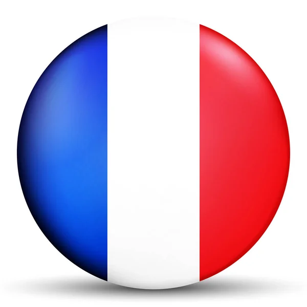 フランスの国旗が付いたガラスのライトボール。丸い球、テンプレートアイコン。フランスの国民的シンボル。光沢のある現実的なボール、白い背景に強調された3D抽象的なベクトルイラスト。大きなバブル. — ストックベクタ