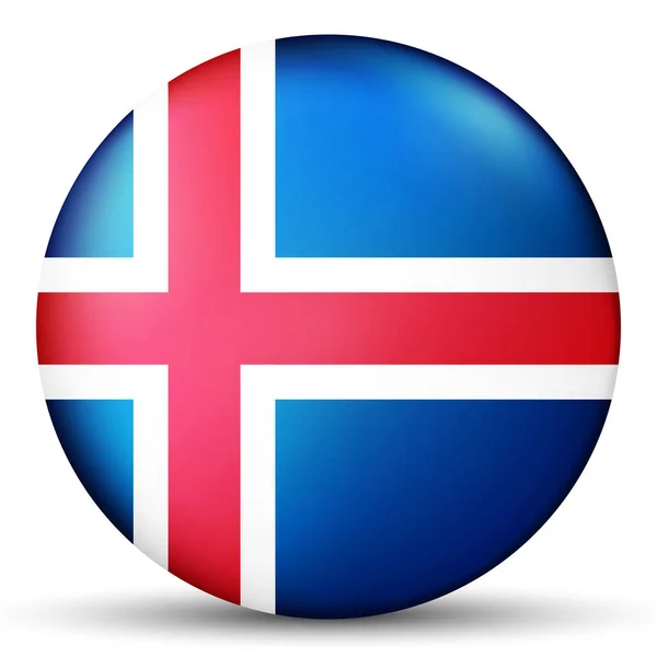 Glazen lichtbal met vlag van IJsland. Ronde bol, sjabloon icoon. IJslands nationaal symbool. Glanzende realistische bal, 3D abstracte vector illustratie gemarkeerd op een witte achtergrond. Grote bubbel. — Stockvector