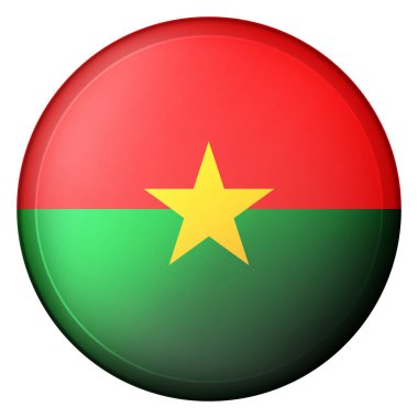 Burkina Faso bayraklı cam top. Yuvarlak küre, şablon simgesi. Ulusal sembol. Parlak gerçekçi top, beyaz arkaplanda işaretlenmiş üç boyutlu soyut vektör çizimi. Büyük kabarcık.