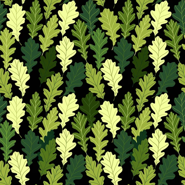 Motif floral sans couture avec des feuilles exotiques colorées sur fond noir. branches de chêne vert tropical. Illustration vectorielle de mode pour papier peint, affiches, carte, tissu, textile. — Image vectorielle