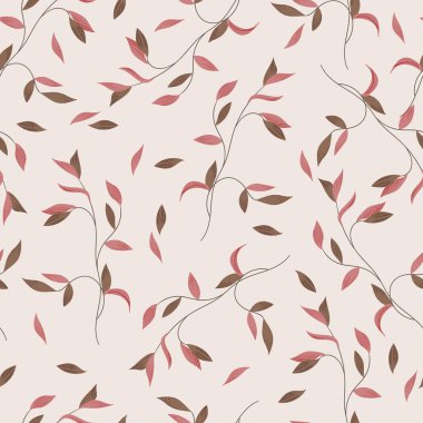 El çizimi yaprakları olan dikişsiz bir çiçek. Güzel bir sonbahar geçmişi var. Tropik kahverengi dallar. Modern çiçek kompozisyonları. Duvar kağıdı, poster, kart, kumaş ve tekstil için moda vektör stoku çizimi