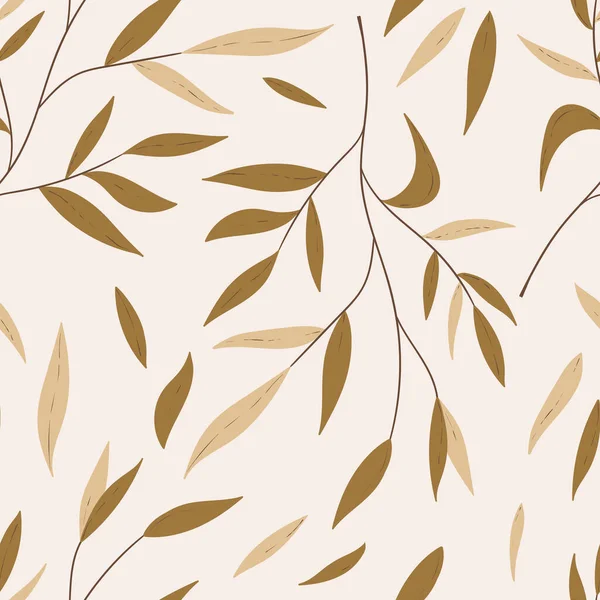 Floral seamless with hand drawn color leaves. Cute autumn background. Tropic brown branches. Modern floral compositions. Fashion vector stock illustration for wallpaper, posters, card, fabric, textile — Stock Vector