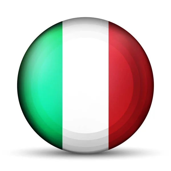 イタリアの国旗がついたガラスのライトボール。丸い球、テンプレートアイコン。イタリアの国民的シンボル。光沢のある現実的なボール、白い背景に強調された3D抽象的なベクトルイラスト。大きなバブル. — ストックベクタ