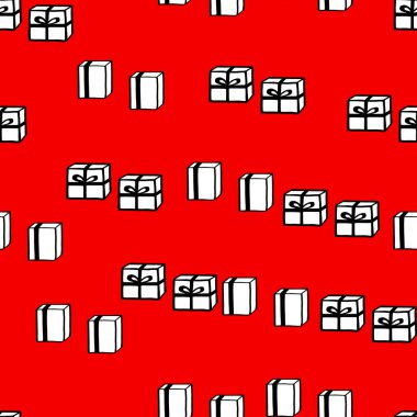 Renk arkaplanında mevcut olan kusursuz tatil deseni. Doğum günü için vektör illüstrasyonu, Mutlu Noeller, yeni yıl. Davetiye, poster, kart, kumaş, tekstil için şablon tasarımı. Doodle tarzı.