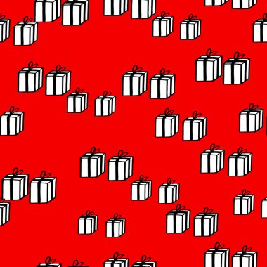 Renk arkaplanında mevcut olan kusursuz tatil deseni. Doğum günü için vektör illüstrasyonu, Mutlu Noeller, yeni yıl. Davetiye, poster, kart, kumaş, tekstil için şablon tasarımı. Doodle tarzı.