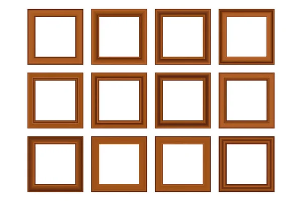 一套大的正方形老式木制框架为您的设计.复古盖。文字的位置。古老的金黄色美丽的长方形框架.模板矢量说明. — 图库矢量图片