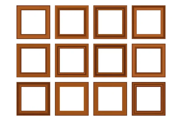 Grote set van vierkante vintage houten frame voor uw ontwerp. Vintage dekmantel. Plaats voor tekst. Vintage antiek goud prachtige rechthoekige frames. Template vector illustratie. — Stockvector