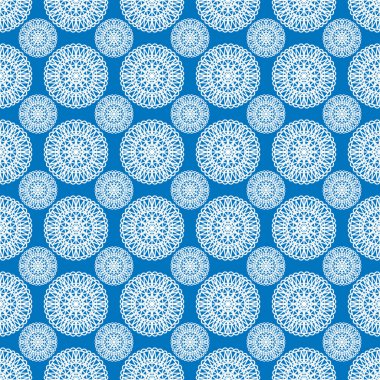 Mavi zemin üzerinde beyaz kar taneleri olan kışın pürüzsüz deseni. Kumaş, tekstil duvar kağıtları, posterler, hediye ambalaj kağıtları için vektör çizimi. Noel vektör illüstrasyonu.