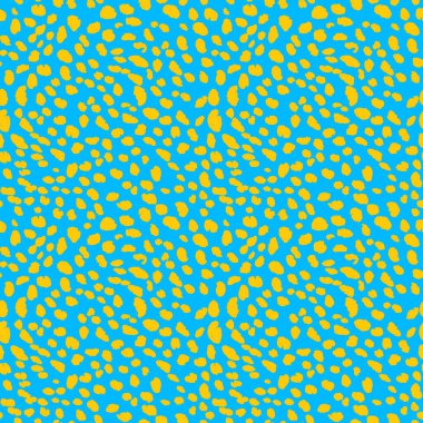 Soyut modern leopar pürüzsüz desen. Hayvanlar modaya uygun arka plan. Baskı, kart, kartpostal, kumaş ve tekstil için mavi ve sarı dekoratif vektör çizimi. Modern stilize cilt süsü