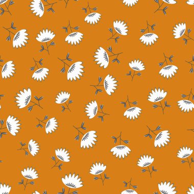 Geleneksel halk sanatları süslerine dayanan kusursuz çiçek desenleri. Renkli arka planda renkli çiçekler. İskandinav tarzı. İsveç İskandinav tarzı. Vektör çizimi. Basit minimalist desen.