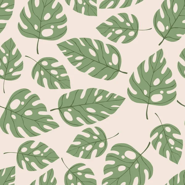 Floral inconsútil con hojas de monstera exóticas de color dibujado a mano. Lindo fondo de verano. Ramas verdes tropicales. Composiciones florales modernas. Ilustración de vectores de moda para papel pintado, tela, textil. — Archivo Imágenes Vectoriales