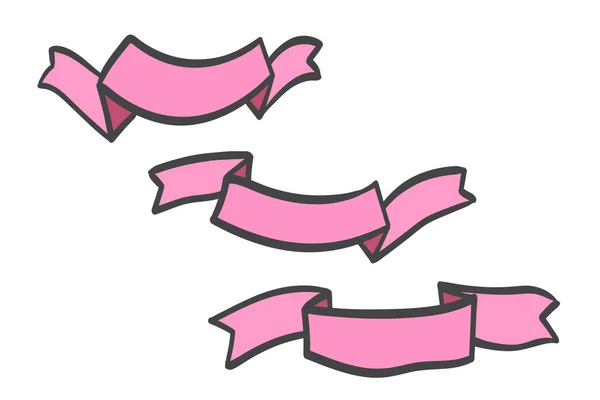 Set aus rosa Silhouette Doodle Bändern isoliert auf weißem Hintergrund. Ribbon Banner Vektor Illustration. Handgezeichnete Spitze. — Stockvektor