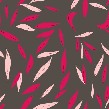 Floral seamless with hand drawn color leaves. Cute autumn background. Tropic purple branches. Modern floral compositions. Fashion vector stock illustration for wallpaper, fabric, textile
