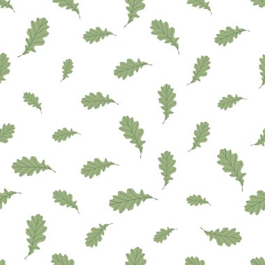 Beyaz arka planda renkli egzotik yaprakları olan dikişsiz çiçek deseni. Tropik yeşil meşe dalları. Duvar kağıdı, poster, kart, kumaş ve tekstil için moda vektör stoku çizimi.