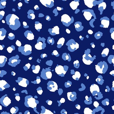 Soyut modern leopar pürüzsüz desen. Hayvanlar modaya uygun arka plan. Baskı, kart, kartpostal, kumaş ve tekstil için mavi dekoratif vektör stok çizimi. Modern stilize cilt süsü