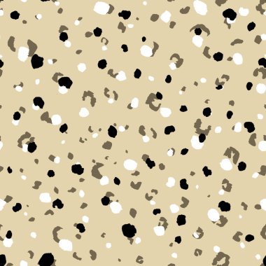 Soyut modern leopar pürüzsüz desen. Hayvanlar modaya uygun arka plan. Baskı, kart, kartpostal, kumaş, tekstil için bej ve siyah dekoratif vektör çizimi. Modern stilize cilt süsü