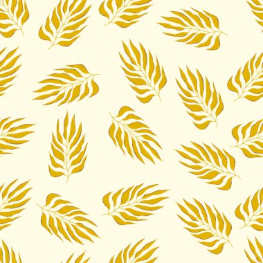 El çizimi yaprakları olan dikişsiz bir çiçek. Güzel bir sonbahar geçmişi var. Tropik kahverengi dallar. Modern çiçek kompozisyonları. Duvar kağıdı, poster, kart, kumaş ve tekstil için moda vektör stoku çizimi