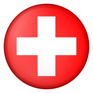 İsviçre bayraklı cam top. Yuvarlak küre, şablon simgesi. İsviçre ulusal sembolü. Parlak gerçekçi top, beyaz arkaplanda işaretlenmiş üç boyutlu soyut vektör çizimi. Büyük kabarcık.