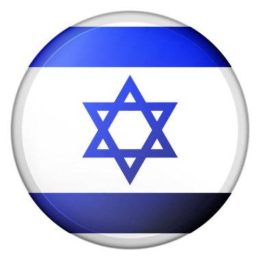 İsrail bayrağıyla cam ışıklı top. Yuvarlak küre, şablon simgesi. İsrail ulusal sembolü. Parlak gerçekçi top. Beyaz arkaplanda üç boyutlu soyut vektör çizimi vurgulandı. Büyük kabarcık.