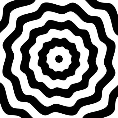 Hipnoz edici siyah-beyaz spiral. Tek renkli soyut bir arkaplan. Vektör düz geometrik çizim. Pankart, web sitesi, şablon, broşür, poster tasarımı.