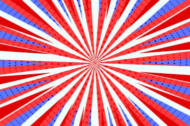 Çizgili renkli ışınların arka planı. Pop Art yaratıcı konsept renkli çizgi roman dergisi kapağı. Çizgi film yarım ton retro modeli. Poster, kart, satış afişi, boş baloncuk için soyut şablon tasarımı.