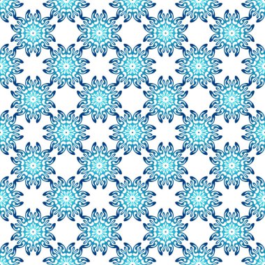 Beyaz arka planda rengarenk kar taneleri olan kusursuz kış deseni. Kumaş, tekstil duvar kağıtları, posterler, hediye ambalaj kağıtları için vektör çizimi. Noel vektör illüstrasyonu.