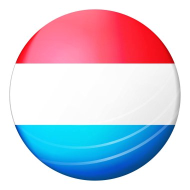 Lüksemburg bayraklı cam top. Yuvarlak küre, şablon simgesi. Lüksemburg ulusal sembolü. Parlak gerçekçi top, beyaz arkaplanda işaretlenmiş üç boyutlu soyut vektör çizimi. Büyük kabarcık.