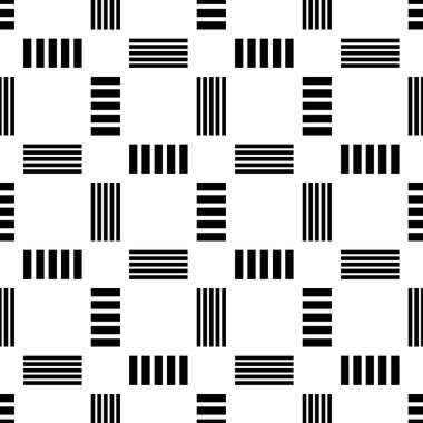 Web sayfası, dokular, kart, poster, kumaş ve tekstil için soyut siyah beyaz desen. Monokrom grafik yinelenen tasarım. Modern minimalist stil kare süslemesi.