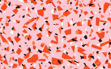 Geometrik pembe terrazzo dikişsiz desen. Soyut renkli modern arka plan. İnternet ve baskı için taş tasarımı. Venedik fayansları, döşeme dekorları. Kaotik pastel doku.