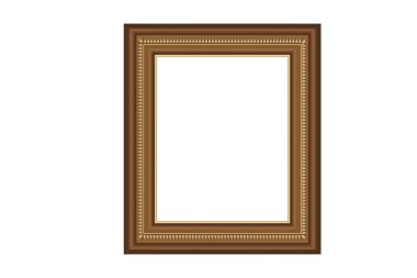 Tasarımınız için kare şeklinde altın renkli ahşap çerçeve. Klasik kılıf. Mesaj için yer. Tablolar ya da fotoğraflar için antika altın, güzel dikdörtgen çerçeveler. Şablon vektör illüstrasyonu.