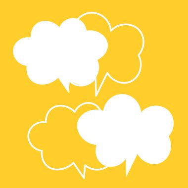 Renkli arka planda vektör komik konuşma baloncukları. Renkli afişler, boş kağıt şekiller. Sohbet için çizgi film düz çizimi. Şablon çerçevesi. El çizim biçimi, diyalog bulutu.