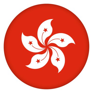 Hong Kong bayraklı cam top. Yuvarlak küre, şablon simgesi. Ulusal sembol. Parlak gerçekçi top, beyaz arkaplanda işaretlenmiş üç boyutlu soyut vektör çizimi. Büyük kabarcık.