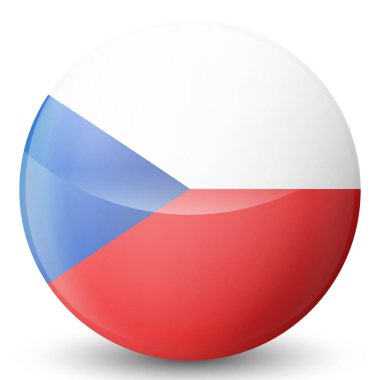 Çek Cumhuriyeti bayraklı cam ışıklı top. Yuvarlak küre, şablon simgesi. Ulusal sembol. Parlak gerçekçi top, beyaz arkaplanda işaretlenmiş üç boyutlu soyut vektör çizimi. Büyük kabarcık.