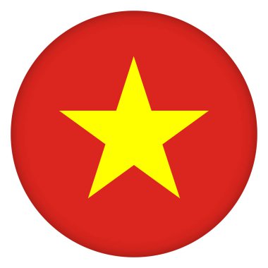 Vietnam bayrağı yuvarlak ikonu, rozet ya da düğme. Vietnam ulusal sembolü. Şablon tasarımı, vektör illüstrasyonu.