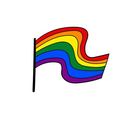Flag LGBT, karalama tarzı. LGBT simgesi. Şablon tasarımı, vektör çizimi. Aşk kazanır. Gökkuşağındaki renklerde geometrik şekiller. Renkli semboller. Eşcinsel gurur koleksiyonu. Pankart.