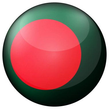 Bangladeş bayraklı cam top. Yuvarlak küre, şablon simgesi. Ulusal sembol. Parlak gerçekçi top, beyaz arkaplanda işaretlenmiş üç boyutlu soyut vektör çizimi. Büyük kabarcık.
