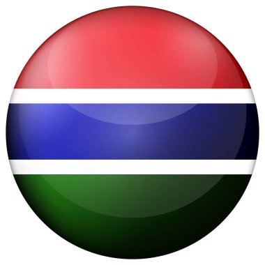 Gambiya bayraklı cam top. Yuvarlak küre, şablon simgesi. Gambiya ulusal sembolü. Parlak gerçekçi top, beyaz arkaplanda işaretlenmiş üç boyutlu soyut vektör çizimi. Büyük kabarcık.